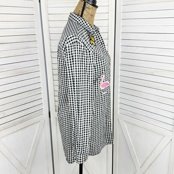 H&M Sequin Appliqué Gingham Check Button Front Shirt Black White Size 2 - Picture 4 of 15